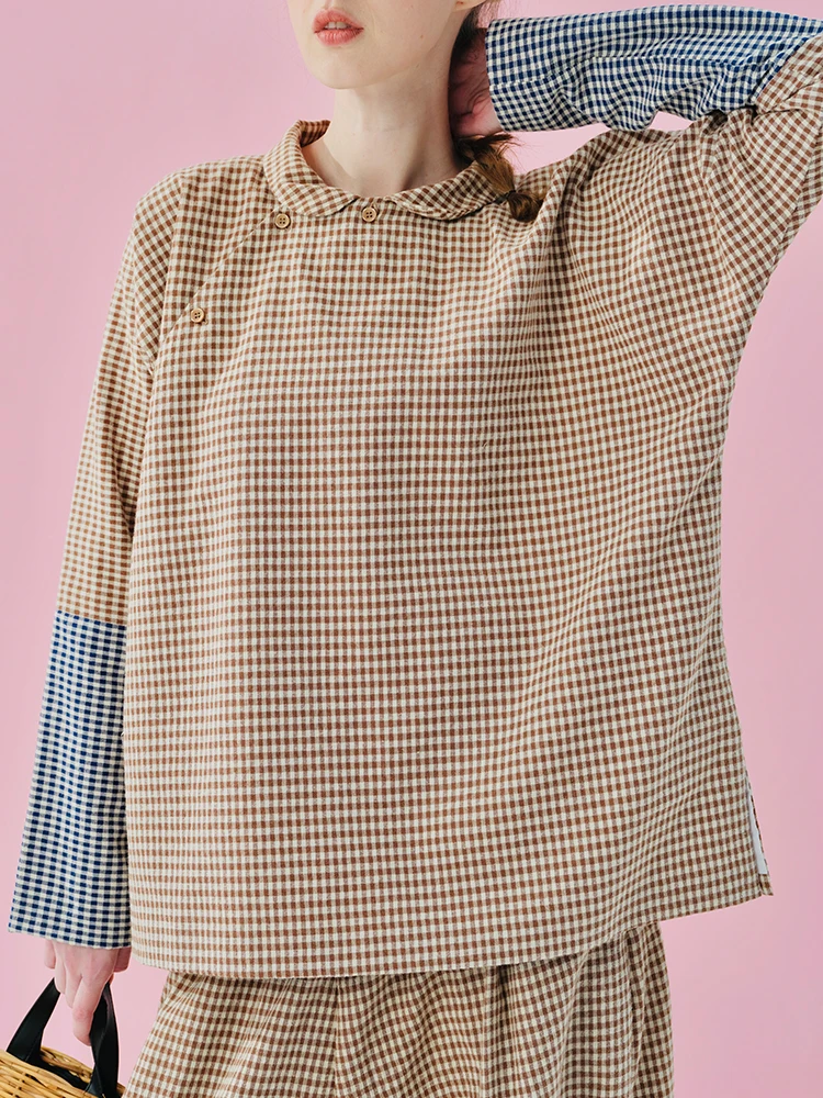 imakokoni chemise en pur coton à carreaux pour les abonnés aux documents, chemise dos face, nouveau style chinois, printemps 2025, 244932 imakokoni chemise en pur coton à carreaux pour les abonnés aux documents, chemise dos face, nouveau style chinois, printemps 2025, 244932