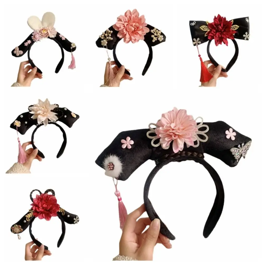 couvre chef traditionnel en strass de style ancien, cerceau en tissu avec perles hanfu, pompon, bandeau de style chinois antique, festival couvre chef traditionnel en strass de style ancien, cerceau en tissu avec perles hanfu, pompon, bandeau de style chinois antique, festival