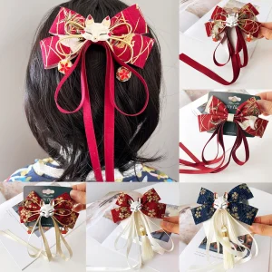 Épingle à cheveux de dessin animé japonais exquis pour filles, nœud de renard, ruban, pince à cheveux, vêtements de sauna, accessoires de vêtements de cosplay Hanfu