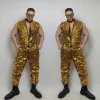 combinaison miroirs violets pour hommes, groupe de danseurs, chanteur, performance, paillettes laser, sans manches, bar, discothèque, vêtements de scène