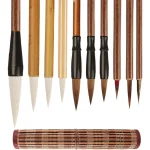 Ensemble de pinceaux de calligraphie chinoise 10 pièces-pinceaux d&rsquo;écriture haut de gamme pour débutants et artistes-avec porte-pinceau enroulable en bambou,