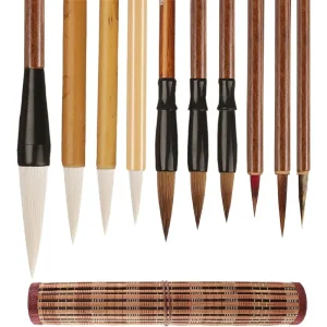 Ensemble de pinceaux de calligraphie chinoise 10 pièces-pinceaux d’écriture haut de gamme pour débutants et artistes-avec porte-pinceau enroulable en bambou, Ensemble de pinceaux de calligraphie chinoise 10 pièces-pinceaux d’écriture haut de gamme pour débutants et artistes-avec porte-pinceau enroulable en bambou,