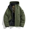 veste d'hiver harajuku pour hommes, manteau en coton épais à capuche, imperméable, bande magique, badge de bras, chaud, multi poches, style à la mode