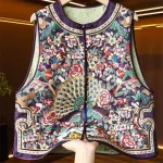 Gilet brodé pour femmes, Style chinois, Vintage, sans manches, rétro, boucle, hauts féminins, nouvelle mode printemps automne