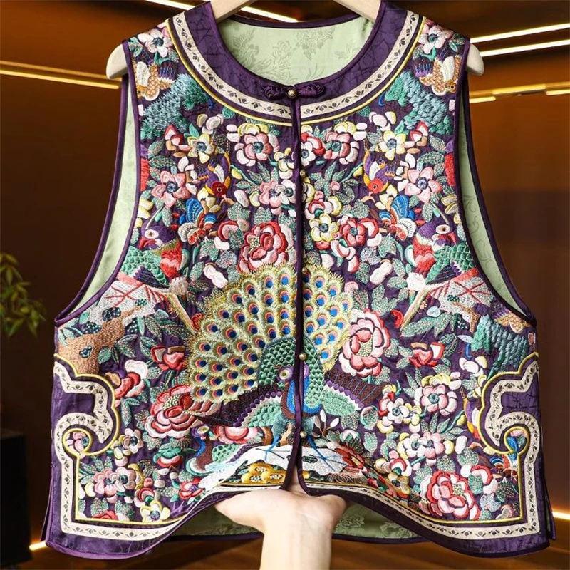 Gilet brodé pour femmes, Style chinois, Vintage, sans manches, rétro, boucle, hauts féminins, nouvelle mode printemps automne Gilet brodé pour femmes, Style chinois, Vintage, sans manches, rétro, boucle, hauts féminins, nouvelle mode printemps automne