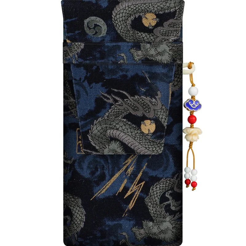 poudres à stylo unique style japonais, étui de protection en acier à bouton brodé rétro poudres à stylo unique style japonais, étui de protection en acier à bouton brodé rétro