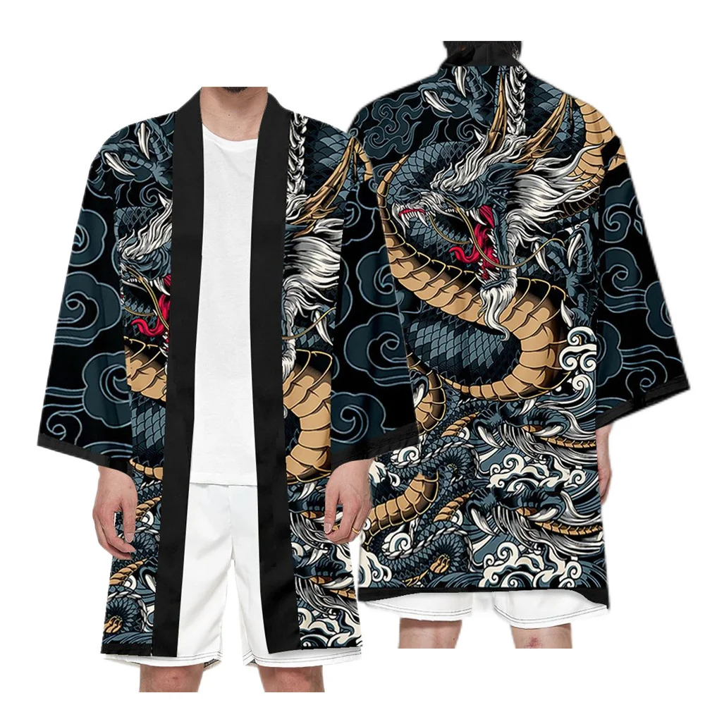 cardigan dragon chinois harajuku, kimono long pour femmes et hommes, rue japonaise, samouraï, cosplay yukata, hauts surdimensionnés 6xl cardigan dragon chinois harajuku, kimono long pour femmes et hommes, rue japonaise, samouraï, cosplay yukata, hauts surdimensionnés 6xl
