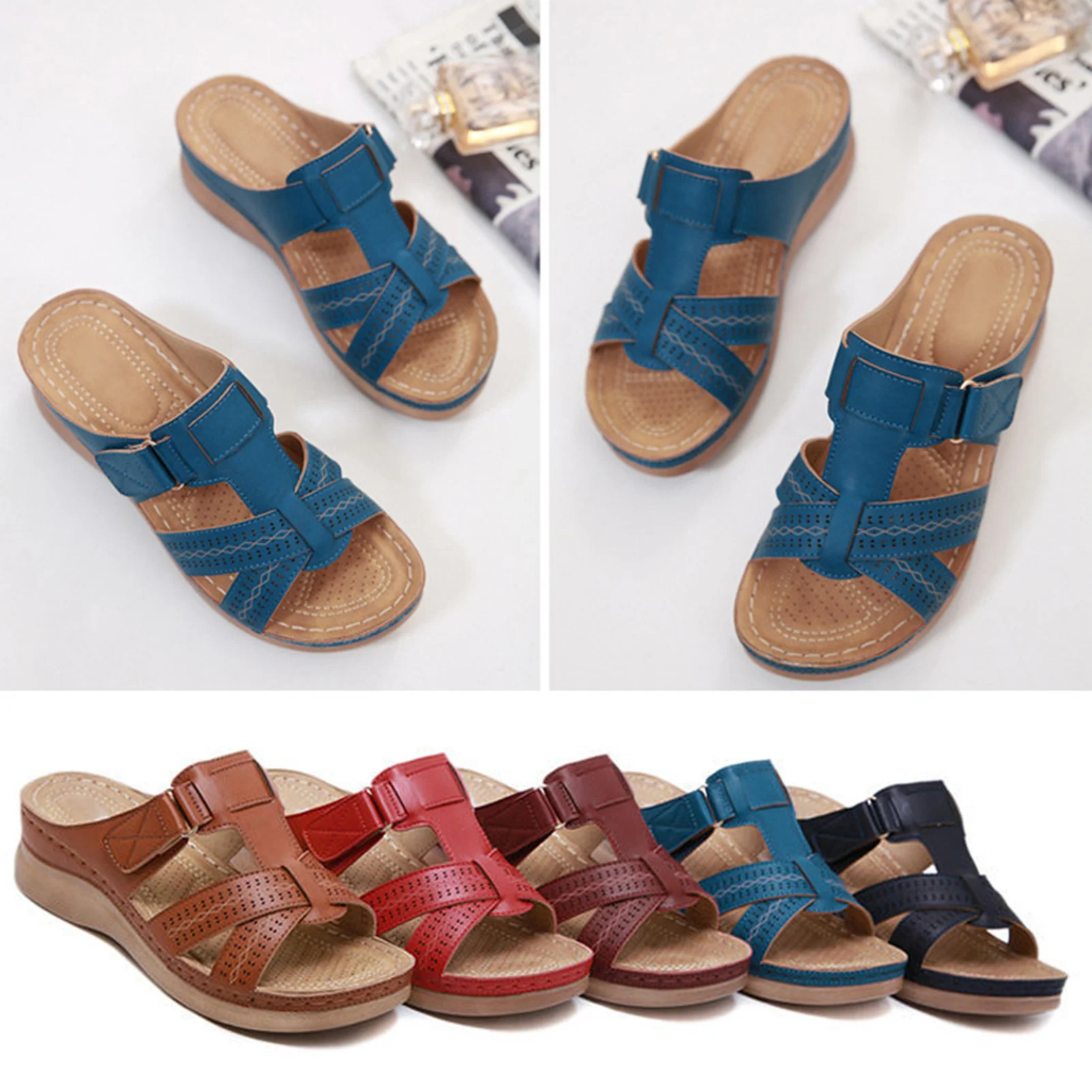 sandales orthopédiques à bout ouvert pour femmes, antidérapantes, respirantes, couleur unie, plates, à clip, adaptées à l'intérieur et à l'extérieur sandales orthopédiques à bout ouvert pour femmes, antidérapantes, respirantes, couleur unie, plates, à clip, adaptées à l'intérieur et à l'extérieur