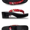 tongs geta japonaises imprimées de fleurs de samouraï traditionnel pour femmes, tongs en bois, chaussures parker, sandales financièrement, pantoufles