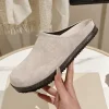 baotou – demi pantoufles à semelle épaisse pour femmes, pantoufles plates en perles, chaussures décontractées en daim, diapositives de printemps et d'automne, mules paresseuses d'extérieur