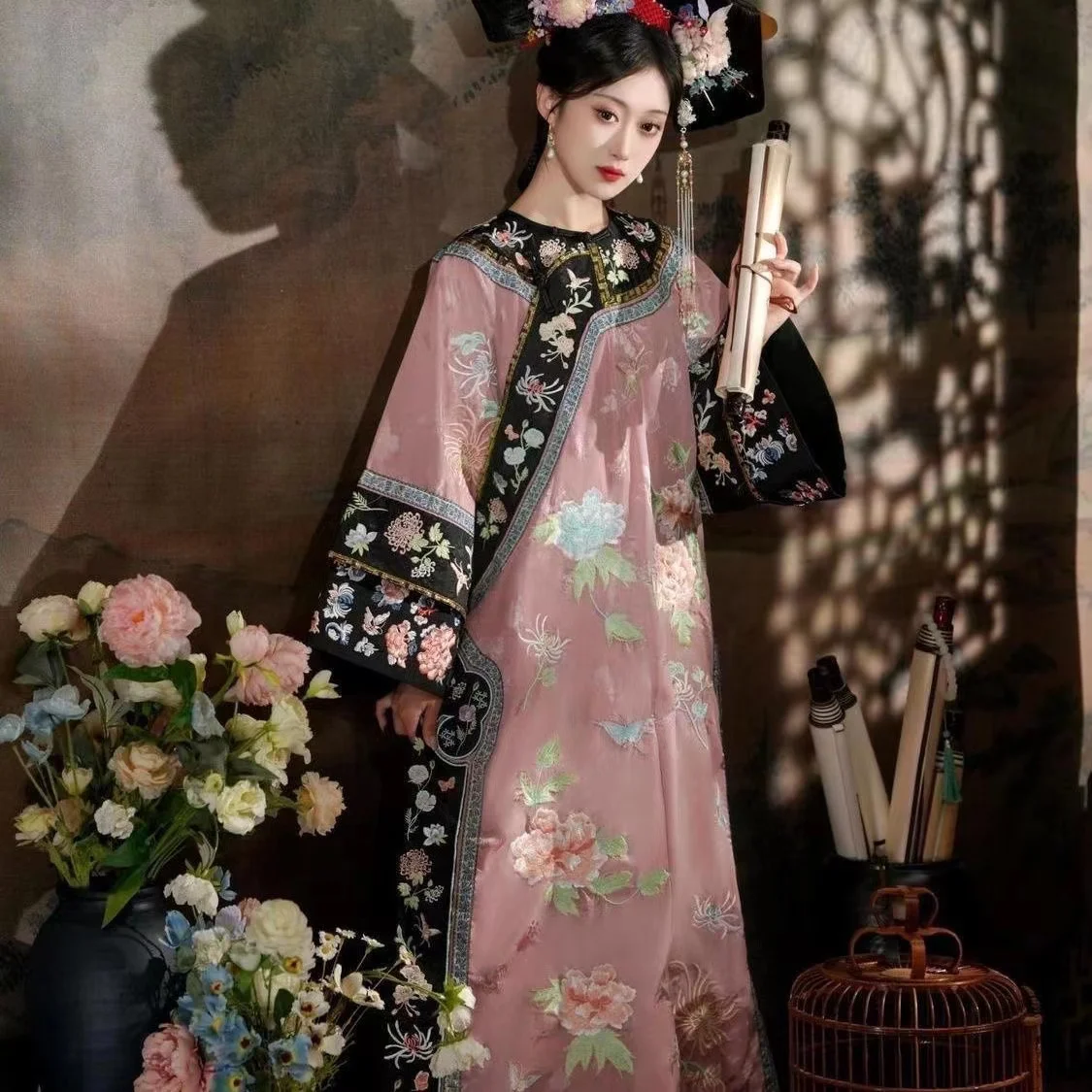 costume de style palais classique pour femmes, imprimé de la dynastie qing qi, vintage gege, fille de l'empereur, cape de cosplay, vêtements costume de style palais classique pour femmes, imprimé de la dynastie qing qi, vintage gege, fille de l'empereur, cape de cosplay, vêtements