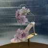 Mode strass fleur serpent en forme enveloppé sandales à talons hauts femmes Sexy polyvalent bout ouvert Sandalias chaussures de Banquet de mariage