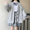 Vestes cardigan de style preppy japonais pour femmes, col en V, poches solides, bouton, mode preppy, automne, hiver, nouveau Vestes cardigan de style preppy japonais pour femmes, col en V, poches solides, bouton, mode preppy, automne, hiver, nouveau
