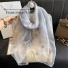 mode coréenne mince foulard en soie élégant nœud broderie écharpe de luxe couleur unie dentelle écharpe enveloppes printemps