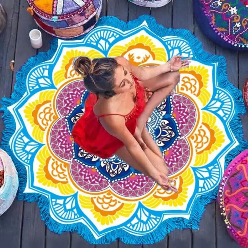 serviette de plage imprimée mandala indien avec pompon, tapisserie murale, cover up bikini en polymères de yoga, décoration d'intérieur serviette de plage imprimée mandala indien avec pompon, tapisserie murale, cover up bikini en polymères de yoga, décoration d'intérieur