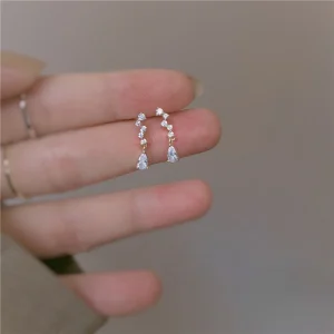 Boucles d’oreilles japonaises en argent Sterling 925, placage de pampilles en cristal exquis, or 14 carats, tempérament pour femmes, bijoux de fête assortis Boucles d’oreilles japonaises en argent Sterling 925, placage de pampilles en cristal exquis, or 14 carats, tempérament pour femmes, bijoux de fête assortis