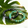 2 bracelets noirs gris et turquoise, bijoux en cristal de guérison faits à la main pour un usage quotidien et un cadeau, conception élastique pour une ajustement confortable