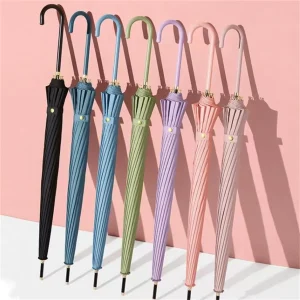 Parapluie japonais à Long manche pour un usage ensoleillé et pluvieux, colle noire, grande taille, résistant aux tempêtes, étanche automatique à 16 os