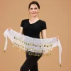 Écharpe de hanche pour danse du ventre, pièces de monnaie de couleur or, trois couches en mousseline de soie, chaîne de taille, facile à porter, réglable