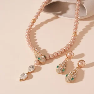 Colliers serpent boucles d&rsquo;oreilles ensemble de bijoux de luxe strass Imitation perle chaîne de perles collier pour fête mariage cadeaux de mariée