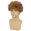 perruque courte bouclée pour hommes, brun clair, cheveux synthétiques, à utiliser pour halloween, cosplay, costume, style disco pour hommes