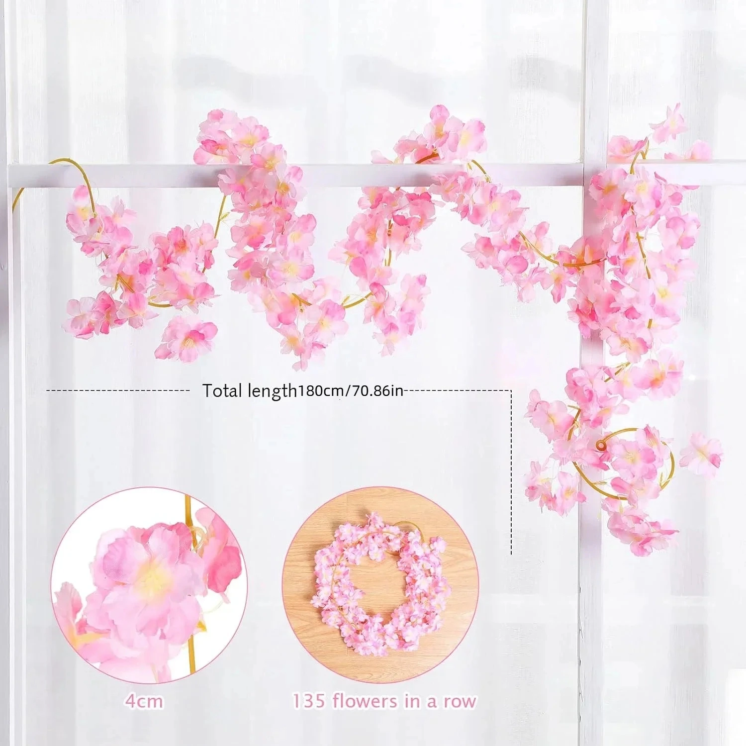 guirlande de fleurs artificielles de cerisier sakura, 180cm, fausses plantes en soie, vigne, ornement d'arc de mariage, décoration de fête de jardin pour la maison guirlande de fleurs artificielles de cerisier sakura, 180cm, fausses plantes en soie, vigne, ornement d'arc de mariage, décoration de fête de jardin pour la maison