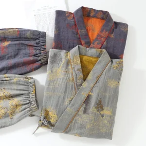 Ensemble Kimono japonais 100% coton crêpe, pyjama deux pièces pour Couple, ample, pour hommes et femmes, costume à la vapeur, ensemble de Service à domicile