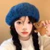 bérets tricotés pour femmes, rétro bleu coréen, design de trous de personnalité, automne hiver, chaud, décontracté, polyvalent, chapeaux de peintre littéraire