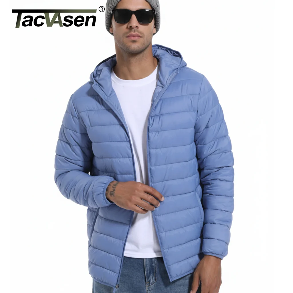 TACVASEN hiver léger vestes bouffantes hommes matelassé Polyester Nylon veste séchage rapide à capuche vers le bas isolé coupe-vent manteau