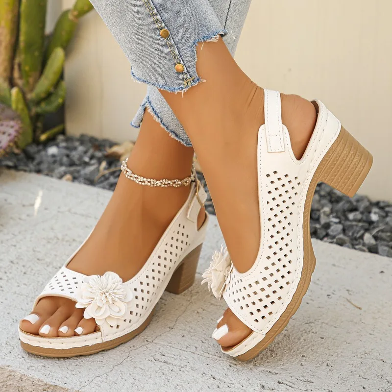 sandales d'été classiques rétro à enfiler pour femmes, confortables, talons hauts, respirantes, antidérapantes, légères, 2025 sandales d'été classiques rétro à enfiler pour femmes, confortables, talons hauts, respirantes, antidérapantes, légères, 2025