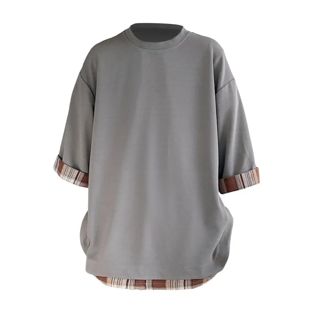 t shirts d'été pour hommes, style coréen, ample, faux deux pièces, mi long, grande taille, manches trois quarts, streetwear, haut d'extérieur t shirts d'été pour hommes, style coréen, ample, faux deux pièces, mi long, grande taille, manches trois quarts, streetwear, haut d'extérieur