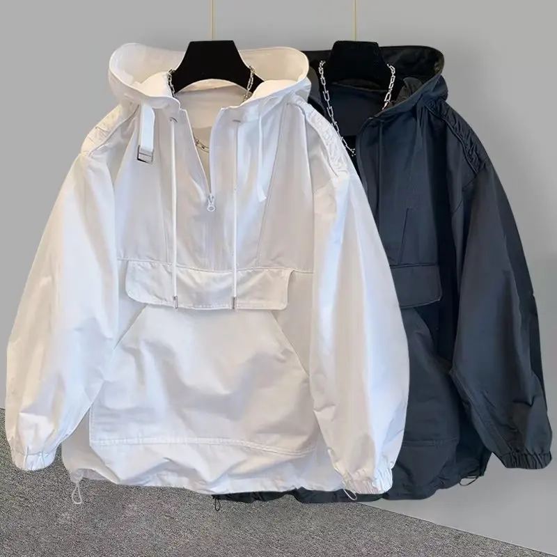 veste à capuche à manches longues pour hommes, manteau décontracté, grande poche, vêtements hip hop, sourire, patchwork, adt veste à capuche à manches longues pour hommes, manteau décontracté, grande poche, vêtements hip hop, sourire, patchwork, adt