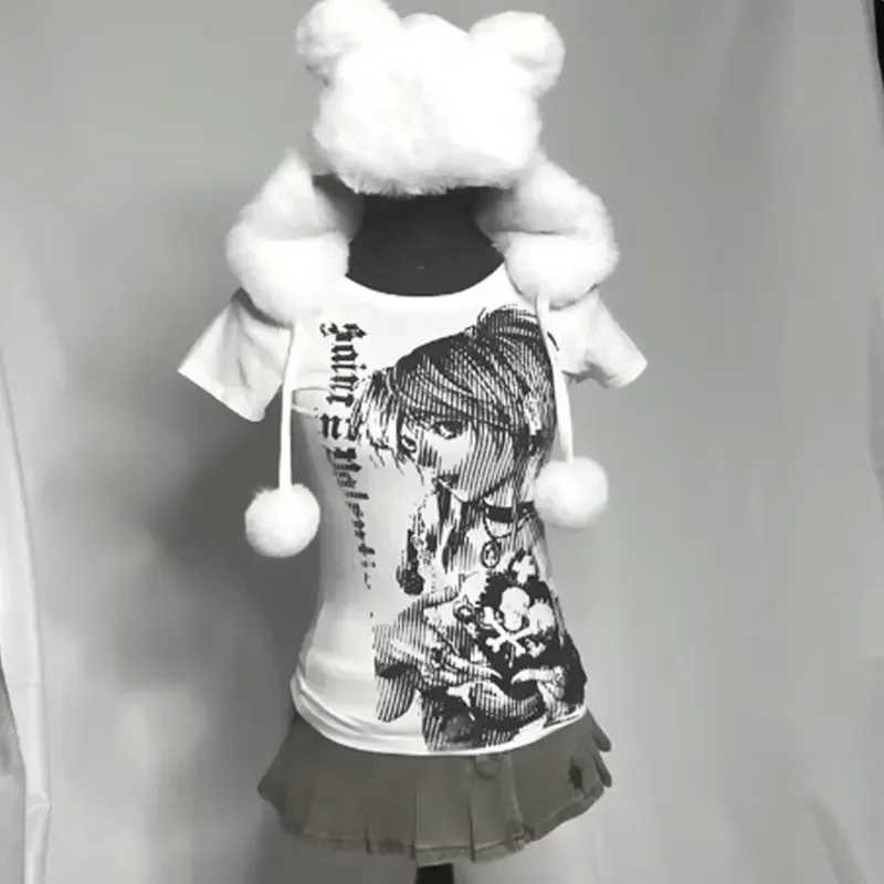 harajuku vêtements simple coupe rétro t shirt beau t shirt style décontracté y2k dessin animé rue t shirt imprimé avec texte. harajuku vêtements simple coupe rétro t shirt beau t shirt style décontracté y2k dessin animé rue t shirt imprimé avec texte.