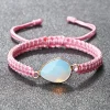 Bracelet en corde tissée Rose fleur de cerisier pour femmes, Quartz Rose naturel, pendentif en pierre d&rsquo;oeil de chat, bijoux porte-bonheur pour filles, cadeau