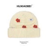 chapeau tricoté à fleurs brodées douces japonaises, mode automne et hiver, bonnet polyvalent à grande tête, crâne chaud pour femmes