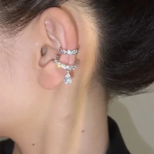 Boucles d’oreilles à Clip en perles de zircone pour femmes, couleur argent, manchette d’oreille géométrique sans Piercing, bijoux cadeaux pour filles Boucles d’oreilles à Clip en perles de zircone pour femmes, couleur argent, manchette d’oreille géométrique sans Piercing, bijoux cadeaux pour filles