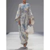 T Е – robe longue à imprimé floral bleu ciel pour femmes, coupe ample, manches chauve-souris, col rond, élégante, nouvelle collection printemps été 2026, 196197