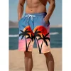 short de plage décontracté pour hommes, vacances hawaïennes, imprimé paysage crépuscule, short de planche harajuku, mode d'été, malles amusantes pour hommes