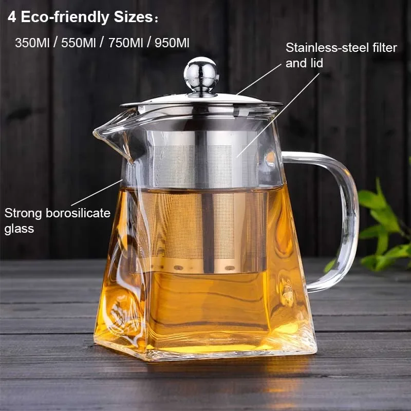 théière en verre résistant à la chaleur avec infuseur à thé en acier inoxydable, filtre, bouilloire à thé aux fleurs, service à thé kung fu, théière puer oolong théière en verre résistant à la chaleur avec infuseur à thé en acier inoxydable, filtre, bouilloire à thé aux fleurs, service à thé kung fu, théière puer oolong
