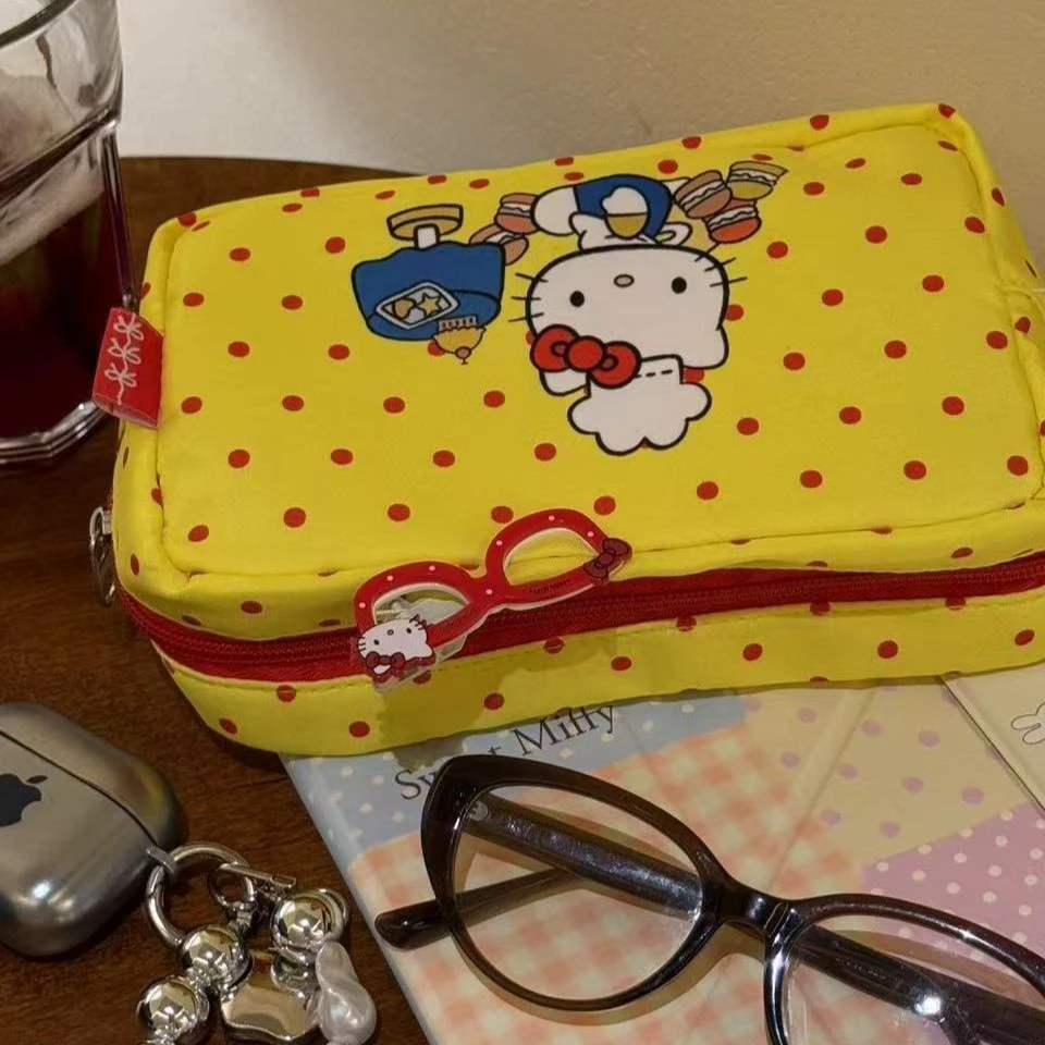 sac de maquillage en toile avec chat mignon, pochette à cosmétiques de grande capacité pour filles de style japonais sac de maquillage en toile avec chat mignon, pochette à cosmétiques de grande capacité pour filles de style japonais