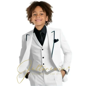 Costumes formels blancs pour garçons, Tuxedos de dîner pour petits garçons d’honneur, pour fête de mariage, costume de bal, ensemble de 3 pièces Costumes formels blancs pour garçons, Tuxedos de dîner pour petits garçons d’honneur, pour fête de mariage, costume de bal, ensemble de 3 pièces