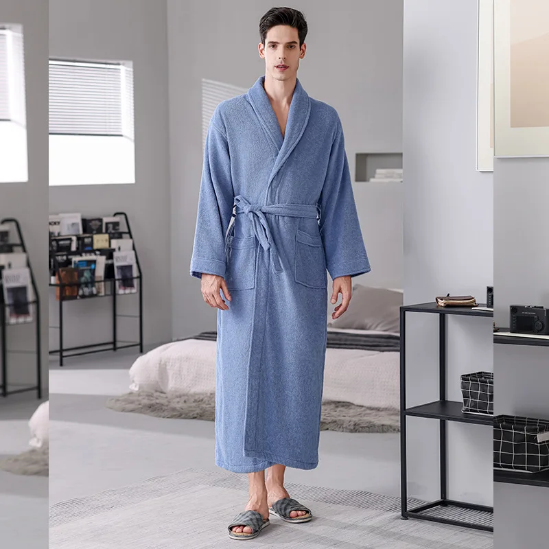 peignoir kimono 100% coton pour homme, grande taille, observateur, long, absorption, après la douche, vêtements de nuit peignoir kimono 100% coton pour homme, grande taille, observateur, long, absorption, après la douche, vêtements de nuit