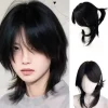Perruque courte noire Cos Anime japonais Cosplay perruque 38 cm Cool Sissy bandeau perruques Punk haute qualité perruques synthétiques