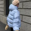 veste matelassée rayée pour femme, manteau épais à capuche, simple boutonnage, manches longues, décontracté, chic, ample, vêtements d'extérieur, nouvelle collection hiver 2025