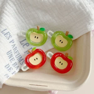 Pince à cheveux pomme mignonne pour femmes, Barrettes à frange latérale de Style coréen/japonais, épingle à cheveux et accessoires pour filles Pince à cheveux pomme mignonne pour femmes, Barrettes à frange latérale de Style coréen/japonais, épingle à cheveux et accessoires pour filles