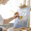 5 pièces pinceaux en éventail pinceau en éventail pour peinture manche en bois pinceaux peinture avec brosses à cheveux en nylon ensemble brosse en éventail pour acry
