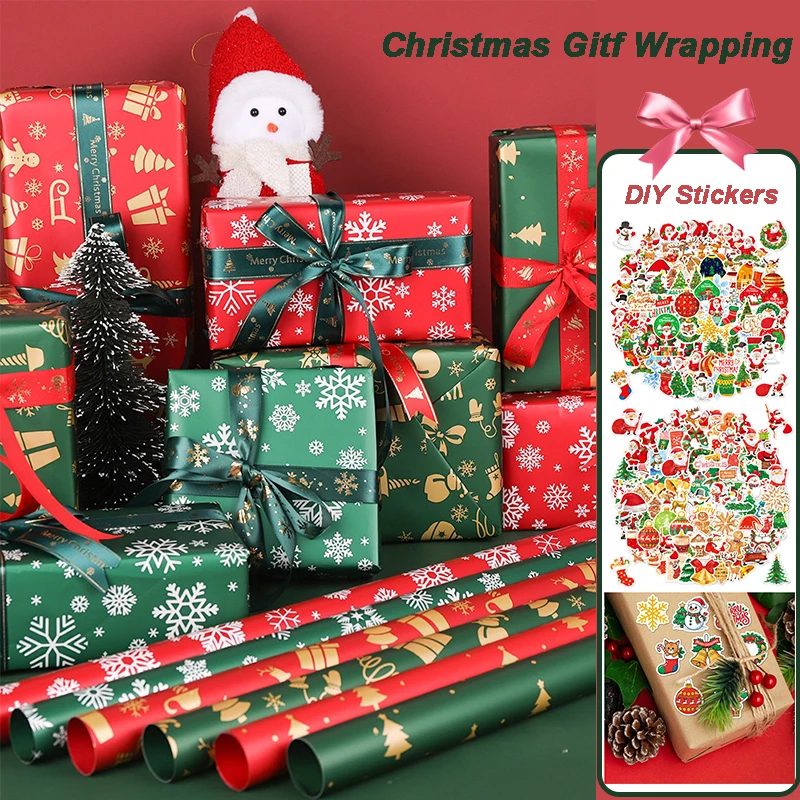 Emballage cadeau de noël bricolage avec rubans en papier imperméables autocollants 2026 nouvel an papier d’emballage cadeau ensemble de décoration de Festival Emballage cadeau de noël bricolage avec rubans en papier imperméables autocollants 2026 nouvel an papier d’emballage cadeau ensemble de décoration de Festival