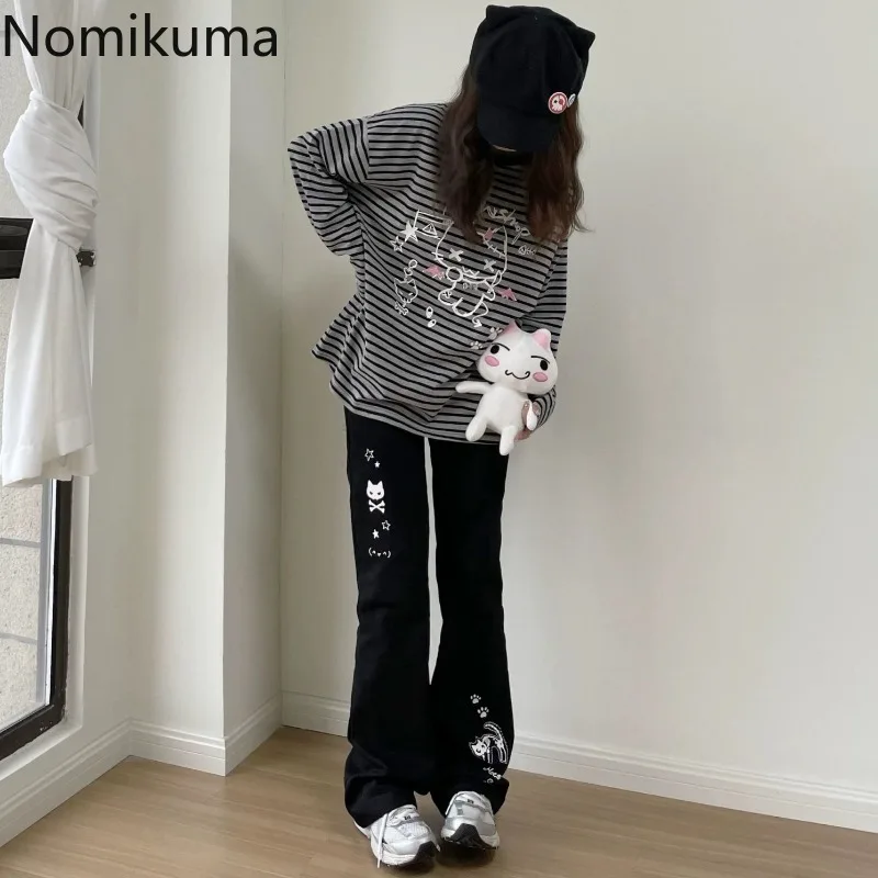 pantalon japonais y2k pour femmes, streetwear, imprimé tête de mort, noir, taille élastique, décontracté, à la mode, nouveau bas, 2025 pantalon japonais y2k pour femmes, streetwear, imprimé tête de mort, noir, taille élastique, décontracté, à la mode, nouveau bas, 2025