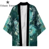 kimono dragon de style chinois avec motif imprimé vert, vêtements traditionnels japonais, vestes d'été décontractées, cardigan haori entremi