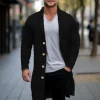 veste cardigan mi longue tricotée pour hommes, manches longues, revers, jacquard, pull décontracté, manteaux, premium, slim, vêtements d'extérieur en peluche, hiver
